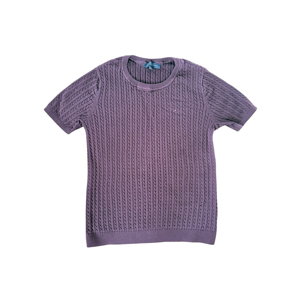 Tommy Hilfiger Purple Cable Knit Short Sleeve Crew Neck Sweater Size Large